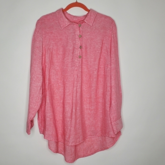 Sigrid Olsen LINEN Tunic Size 1X Long Sleeve Pink Popover Casual Top - Picture 9 of 10